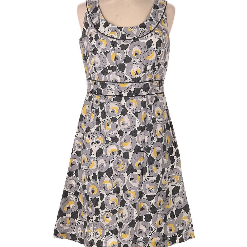 Boden Blue and Tan A-Line Midi Dress Sleeveless Scoop Neck